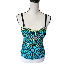Womens Babydoll Swim Top Size 8 Animal Print Vibrant Travel Peek a Boo